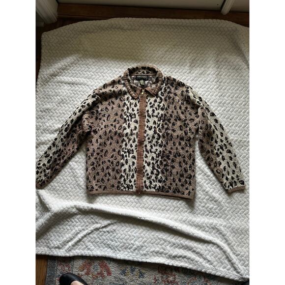 Lisa Originals Animal Print Full Zip Sweater Collared Cardigan - Picture 3 of 5